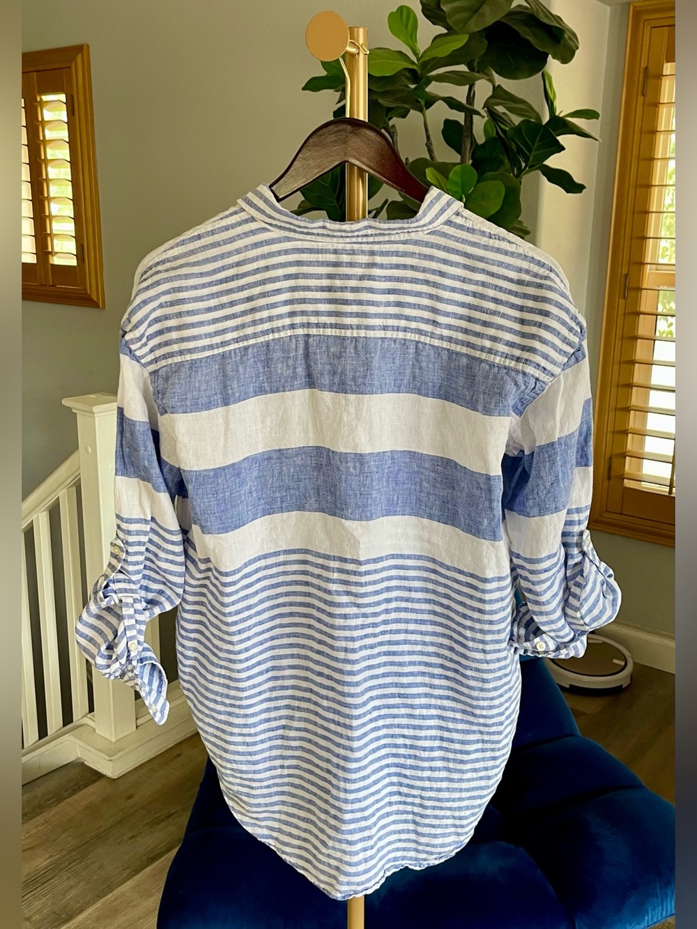 Lauren Ralph Lauren Black Label Women Striped Oversize Linen Shirt Size M - Picture 4 of 9
